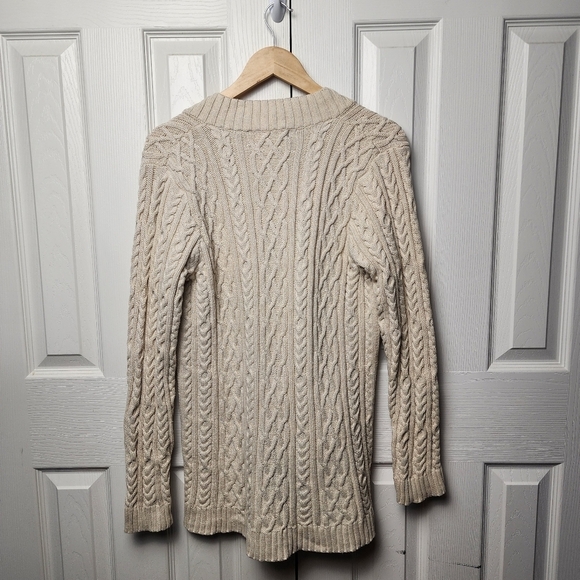Jeanne Pierre Cream Knit Heavy Thick Cotton V-Neck Sweater Size Medium - Picture 4 of 10